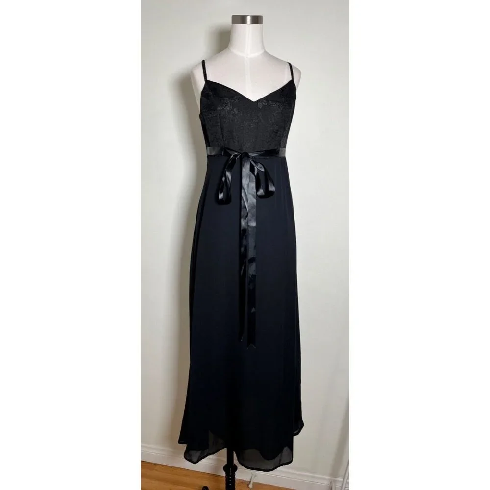 XOXO Vintage 90s Y2K Black Maxi Prom Dress Evening Gown Empire Waist Bow Size 5 - Picture 4 of 16
